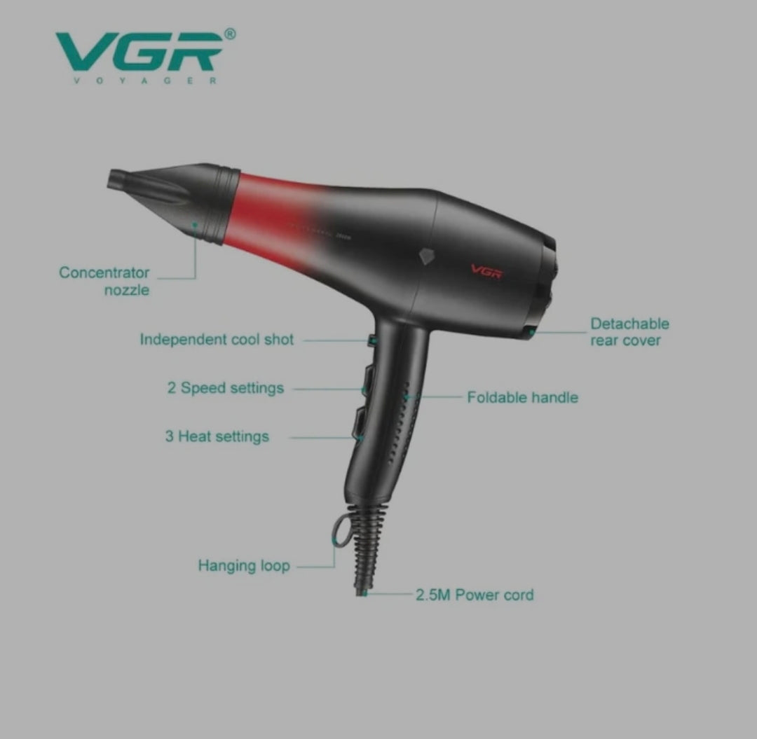 VGR V-462 Professional Hair Dryer with Heavy Duty AC Motor (2200-2600W)