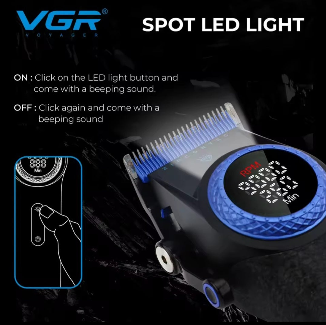 VGR V-001 Voyager 'Blue Edition' Professional Hair Clipper with Spot LED Light