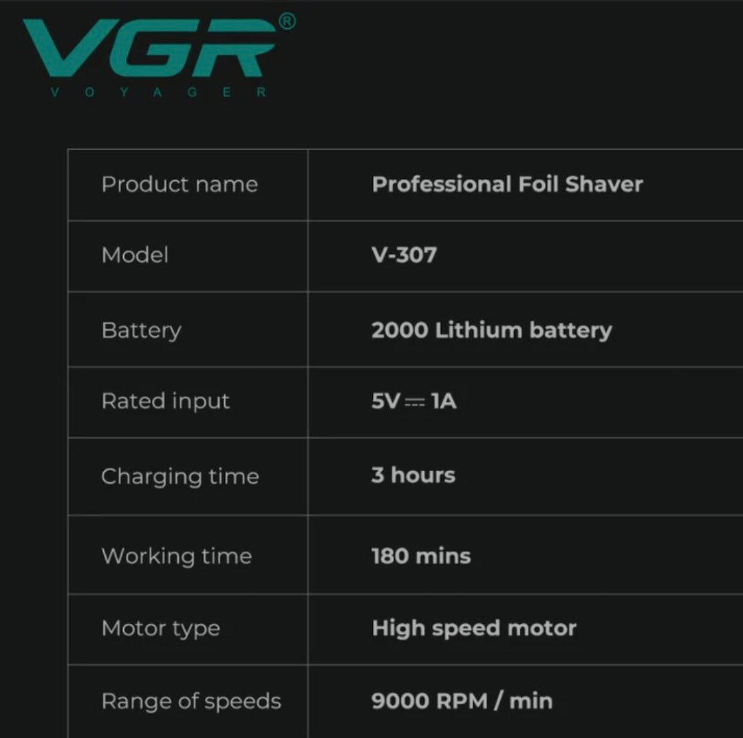 VGR V-307 Professional Foil Shaver with High Speed 9000 RPM Motor