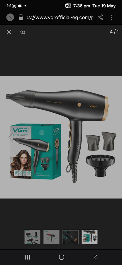 VGR V-462 Professional Hair Dryer with Heavy Duty AC Motor (2200-2600W)