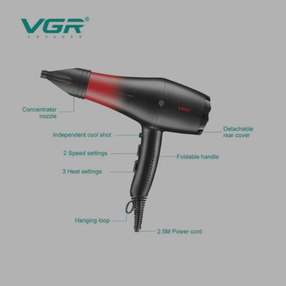 VGR V-462 Professional Hair Dryer with Heavy Duty AC Motor (2200-2600W)
