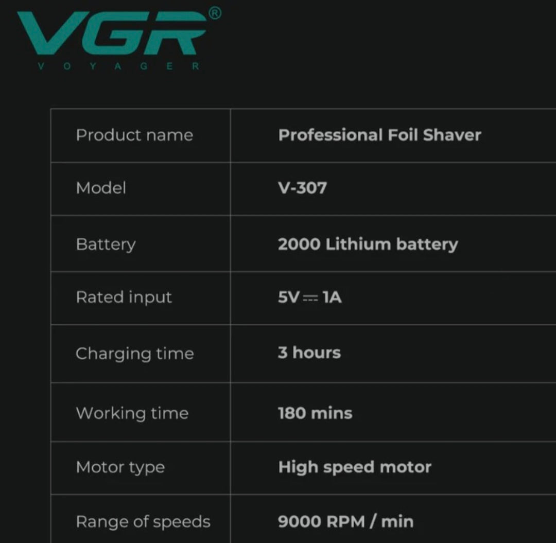 VGR V-307 Professional Foil Shaver with High Speed 9000 RPM Motor