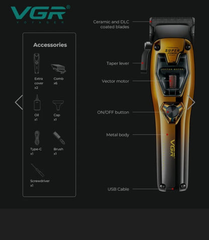 VGR V-668 Professional Hair Clipper with Vector Motor