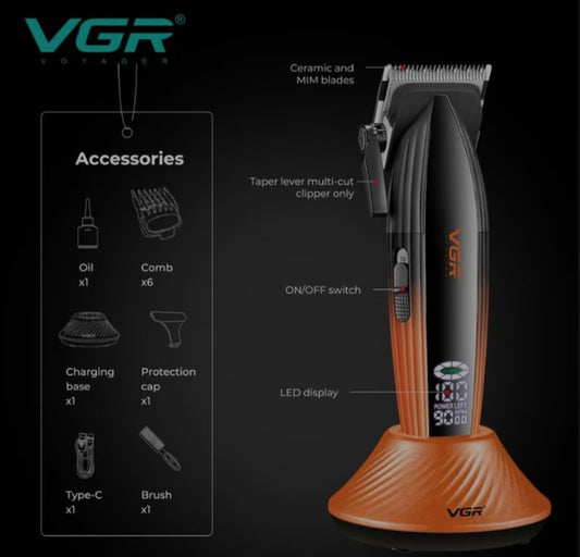 VGR V-889C Professional Hair Clipper with Turbocharger and LED Display