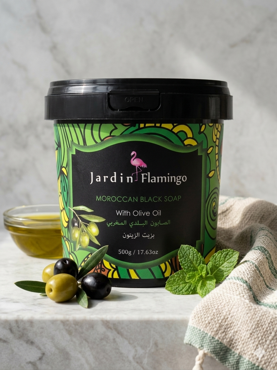 Jardin Flamingo Moroccan Black Soap with Olive Oil (500g / 17.63oz)