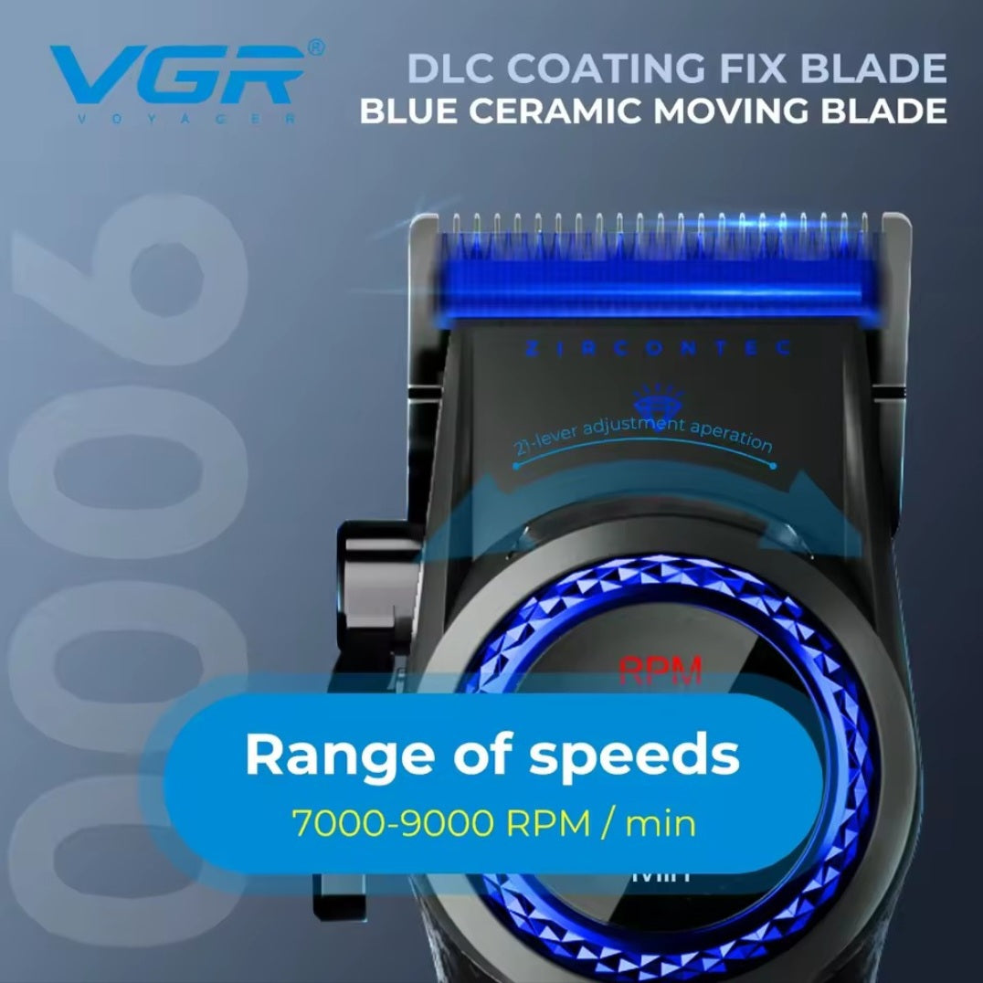 VGR V-001 Voyager 'Blue Edition' Professional Hair Clipper with Spot LED Light